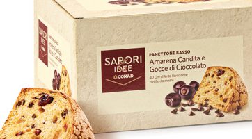 Sapori & Idee Panettone Basso, with Gold Chocolate and Caramel, and with Candied Black Cherries and Chocolate Chips